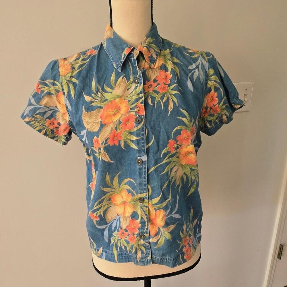 vintage 90s Villager Petite 8P multicolored summer print vacation cotton